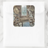 Gedekte wagen, houten wagon vierkante sticker (Tas)