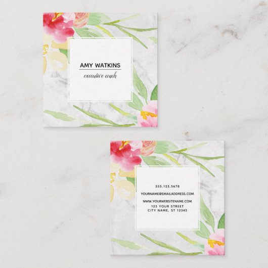 Gedekte Waterverf bloemen boven subtiele grijze ma Vierkante Visitekaartje (Voorkant / Achterkant)