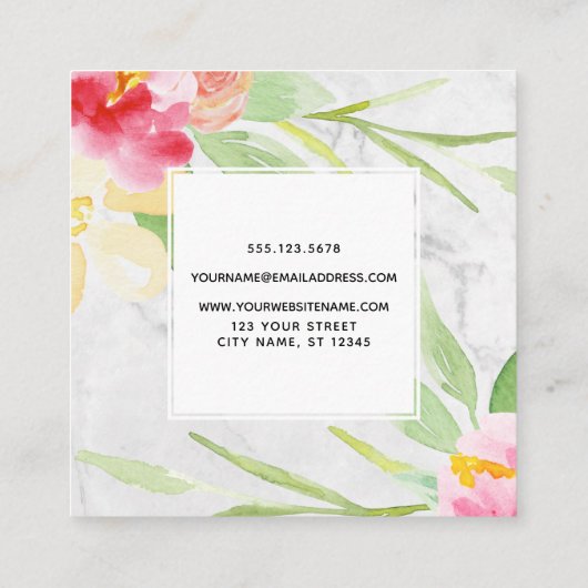Gedekte Waterverf bloemen boven subtiele grijze ma Vierkante Visitekaartje (Achterkant)