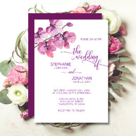 Gedekte Waterverf Paarse Floral Orchids Wedding Kaart