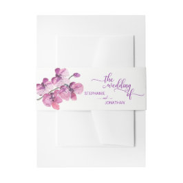 Gedekte Waterverf Paarse Floral Orchids Wedding Uitnodigingen Wikkel