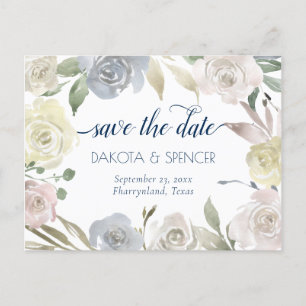 Gedemd Floral Wreath   Blauwroze geel huwelijk Aankondigingskaart