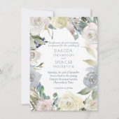 Gedemd Floral Wreath | Blauwroze geel huwelijk Kaart (Voorkant)