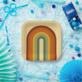 Gedemd rek gelaagde regenboogvierkant papieren bordje (Feest)