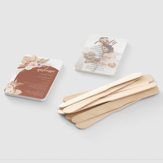 Gedemd Roos Pampas Terracotta Boho Wedding Program Handwaaier (Niet-gemonteerd)