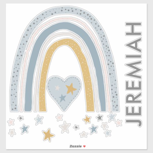 Gedemd Stusty Blue Rainbow Nursery Wall Decale Nam Sticker (Vel)
