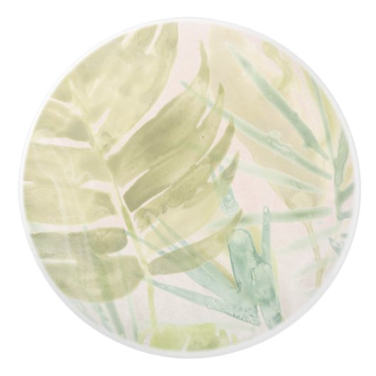 Gedemde tropische bladeren keramische knop (Voorkant)