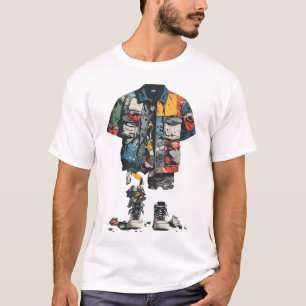 Gedemonteerde Patchwork Utility Jas Streetwear T-shirt