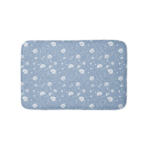 Gedempeld blauw en wit wildbloempatroon badmat