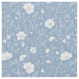 Gedempeld blauw en wit wildbloempatroon stof