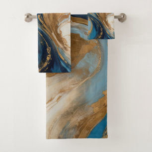 Gedempeld koper en blauwe marmeren abstract bad handdoek