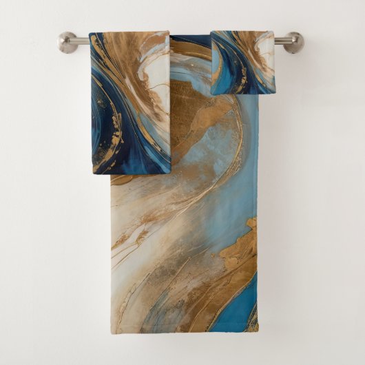 Gedempeld koper en blauwe marmeren abstract bad handdoek (Insitu)