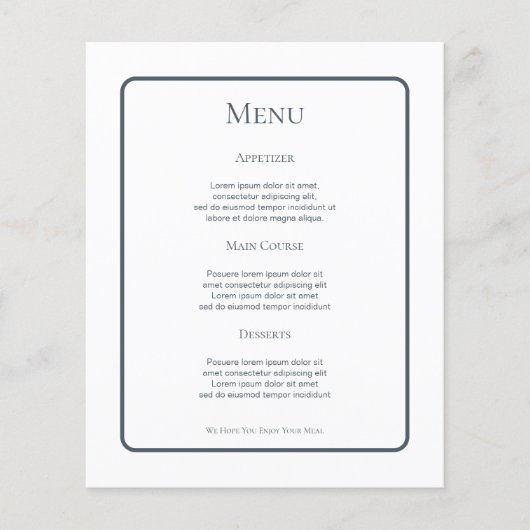 Gedempt Blauw Gepersonaliseerd Bruiloft Menu (Voorkant)