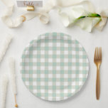 gedempt Classic Gingham Check Pset Pattern Papieren Bordje<br><div class="desc">Moderne zomertrend picknick deken gingham plaid tartan patroon in pastelblauw en witte kleuren.</div>