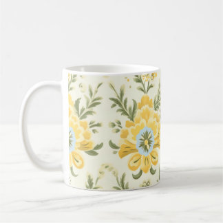 gedempt geel bloempatroon plant koffiemok
