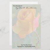 Gedempt Geel Rozen Gepersonaliseerde Stationery Briefpapier (Voorkant / Achterkant)