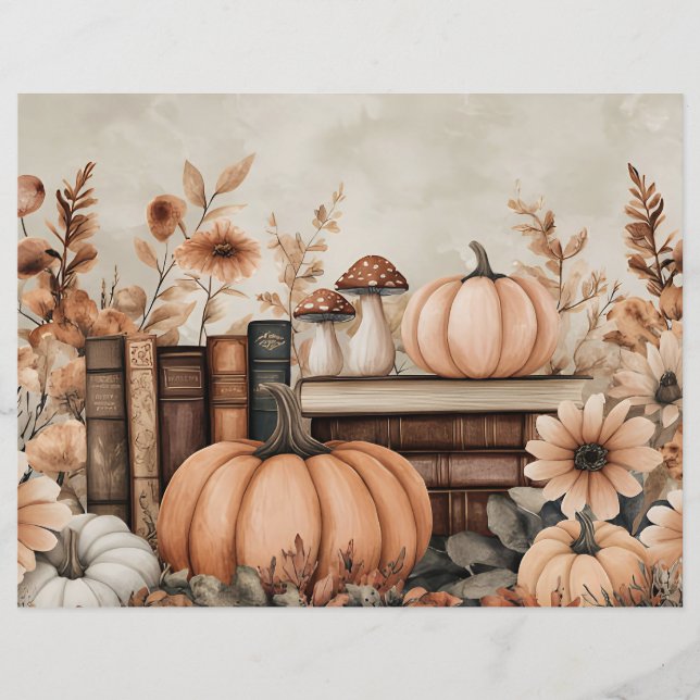 Gedempt gekleurd herfst pompoen plakboek papier (Voorkant)