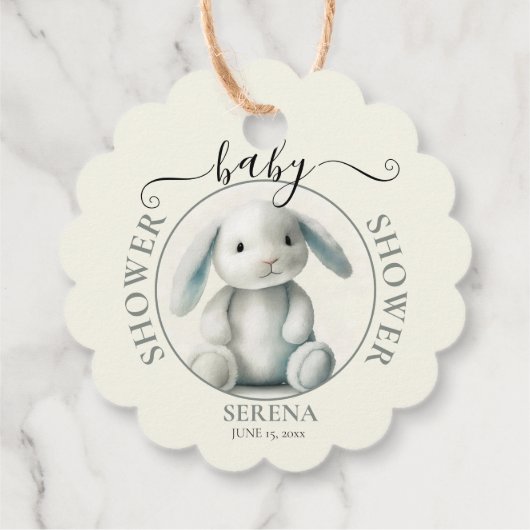 Gedempt gevulde konijn BABY SHOWER rond Bedankjes Labels (Achterkant)