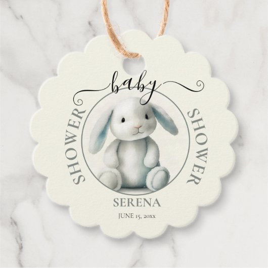 Gedempt gevulde konijn BABY SHOWER rond Bedankjes Labels (Voorkant)