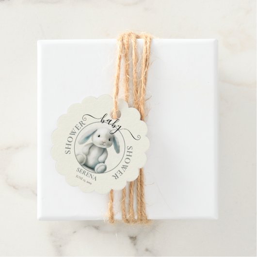 Gedempt gevulde konijn BABY SHOWER rond Bedankjes Labels (In situ)