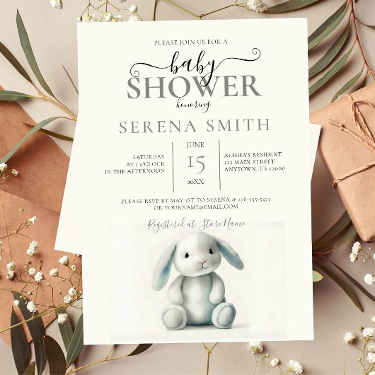 Gedempt gevulde konijntje BABY SHOWER Kaart