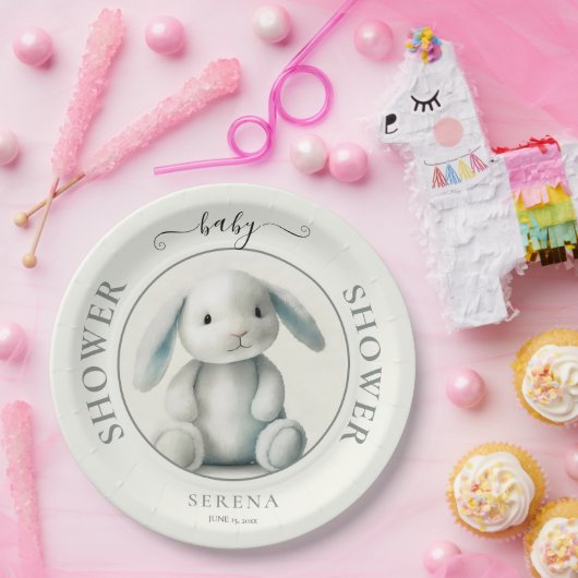 Gedempt gevulde konijntje BABY SHOWER Papieren Bordje (Feest)
