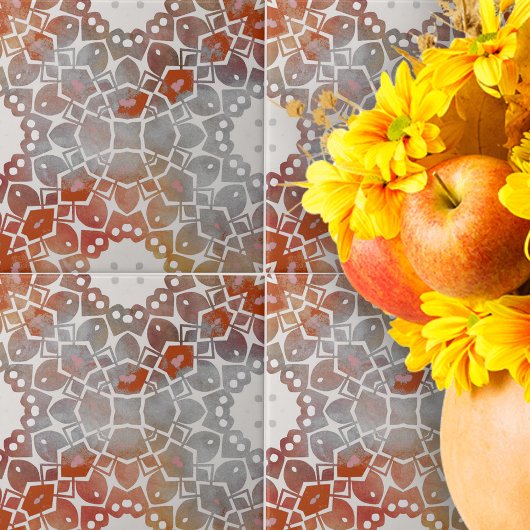 Gedempt grijs en vet rood  geometrisch patroon tegeltje