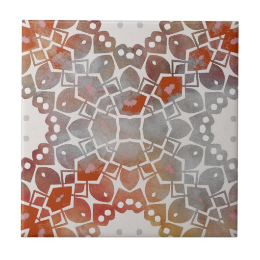 Gedempt grijs en vet rood  geometrisch patroon tegeltje (Voorkant)