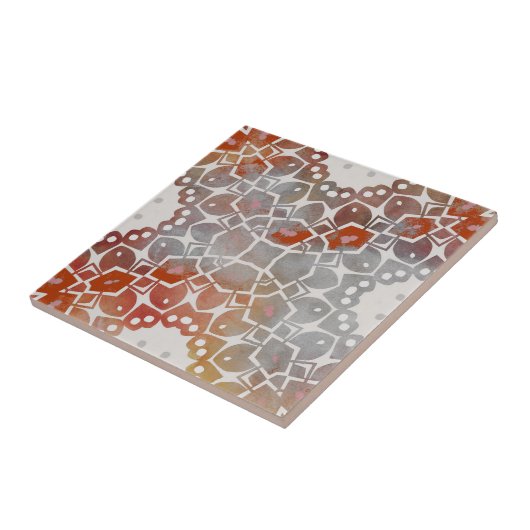 Gedempt grijs en vet rood  geometrisch patroon tegeltje (Zijkant)