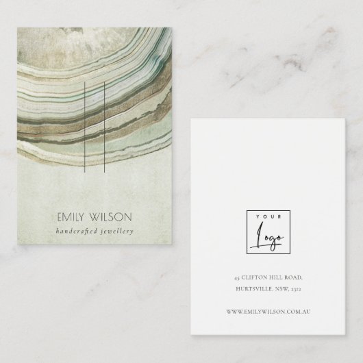 Gedempt groen Aqua Agate Earthy Hairpin-beeldscher Visitekaartje (Voorkant / Achterkant)
