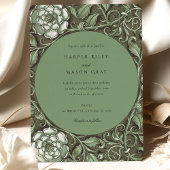 Gedempt Groen Art Nouveau Bloemenbruiloft Kaart