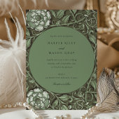 Gedempt Groen Art Nouveau Bloemenbruiloft Kaart