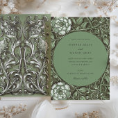 Gedempt Groen Art Nouveau Bloemenbruiloft Kaart