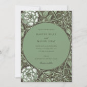 Gedempt Groen Art Nouveau Bloemenbruiloft Kaart (Voorkant)