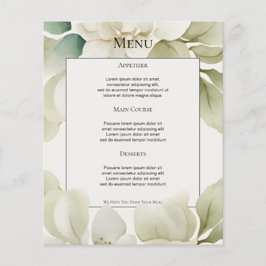 Gedempt groen blad gepersonaliseerd bruiloft menu (Voorkant)