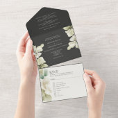 Gedempt groen blad gepersonaliseerde bruiloft all in one uitnodiging (Afscheurbaar)