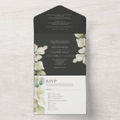 Gedempt groen blad gepersonaliseerde bruiloft all in one uitnodiging (Binnen)