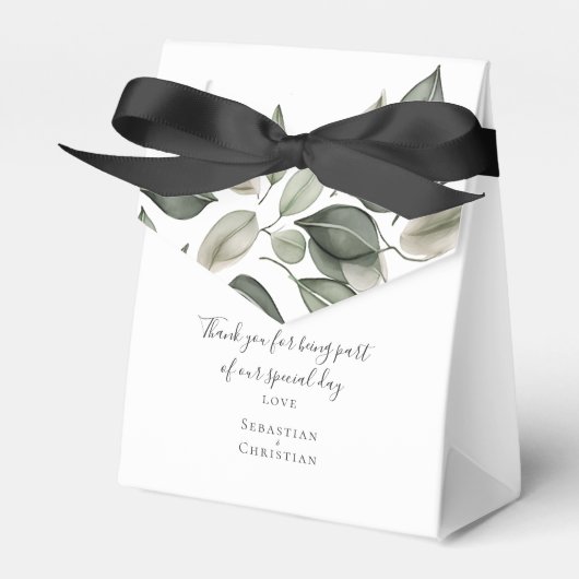 Gedempt groen blad gepersonaliseerde bruiloft bedankdoosjes (Voorkant Zijde)