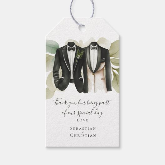 Gedempt groen blad gepersonaliseerde homohuwelijk cadeaulabel (Voorkant)