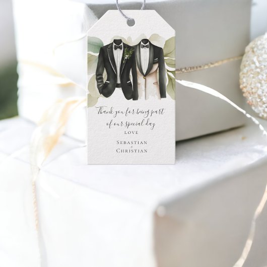 Gedempt groen blad gepersonaliseerde homohuwelijk cadeaulabel