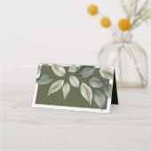 Gedempt groen blad twee kamers bruiloft plaatskaartje (Achterkant)