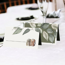 Gedempt groen blad twee kamers bruiloft plaatskaartje