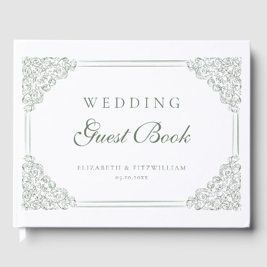Gedempt groen Bordered Lijst Wedding Gastenboek (Voorkant)