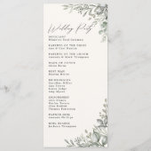 Gedempt groen botanische ivoor bruiloft programma programmakaart (Achterkant)