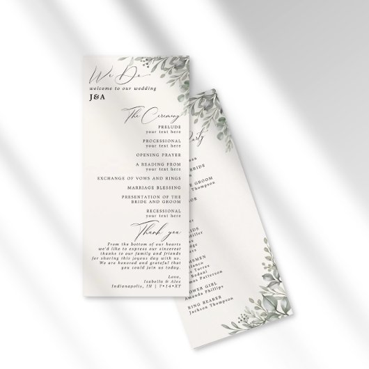 Gedempt groen botanische ivoor bruiloft programma programmakaart