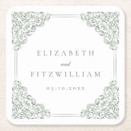  gedempt groen  Lijst bruiloft Kartonnen Onderzetters