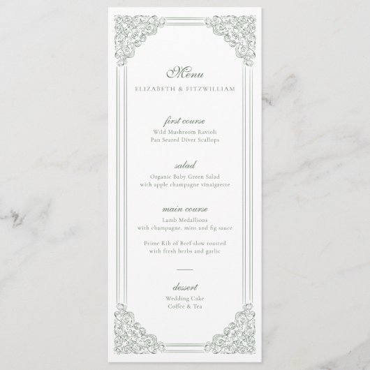  gedempt groen Lijst bruiloft menu + Dank u (Voorkant)