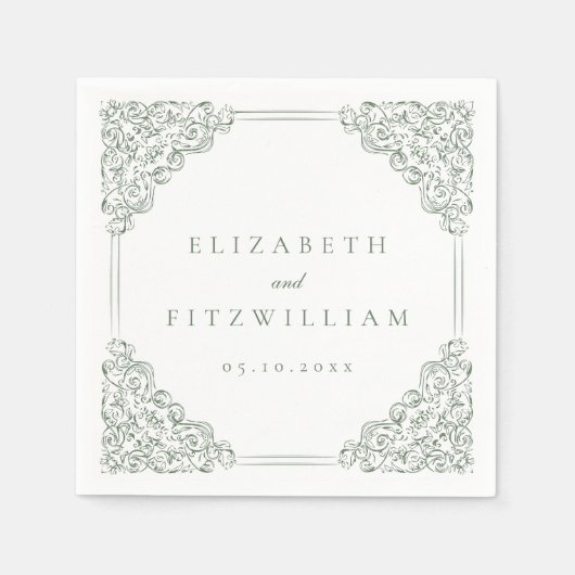 gedempt groen Lijst bruiloft Servet (Voorkant)