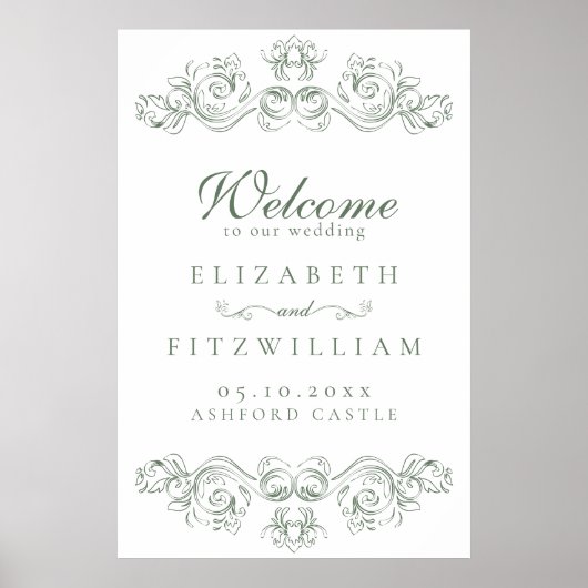 gedempt groen Lijst bruiloft welkom Poster (Voorkant)