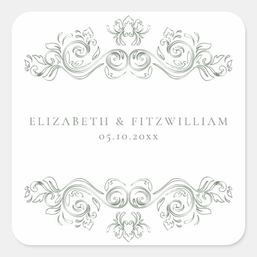  gedempt groen  Lijst Elegant Script Vierkante Sticker (Voorkant)